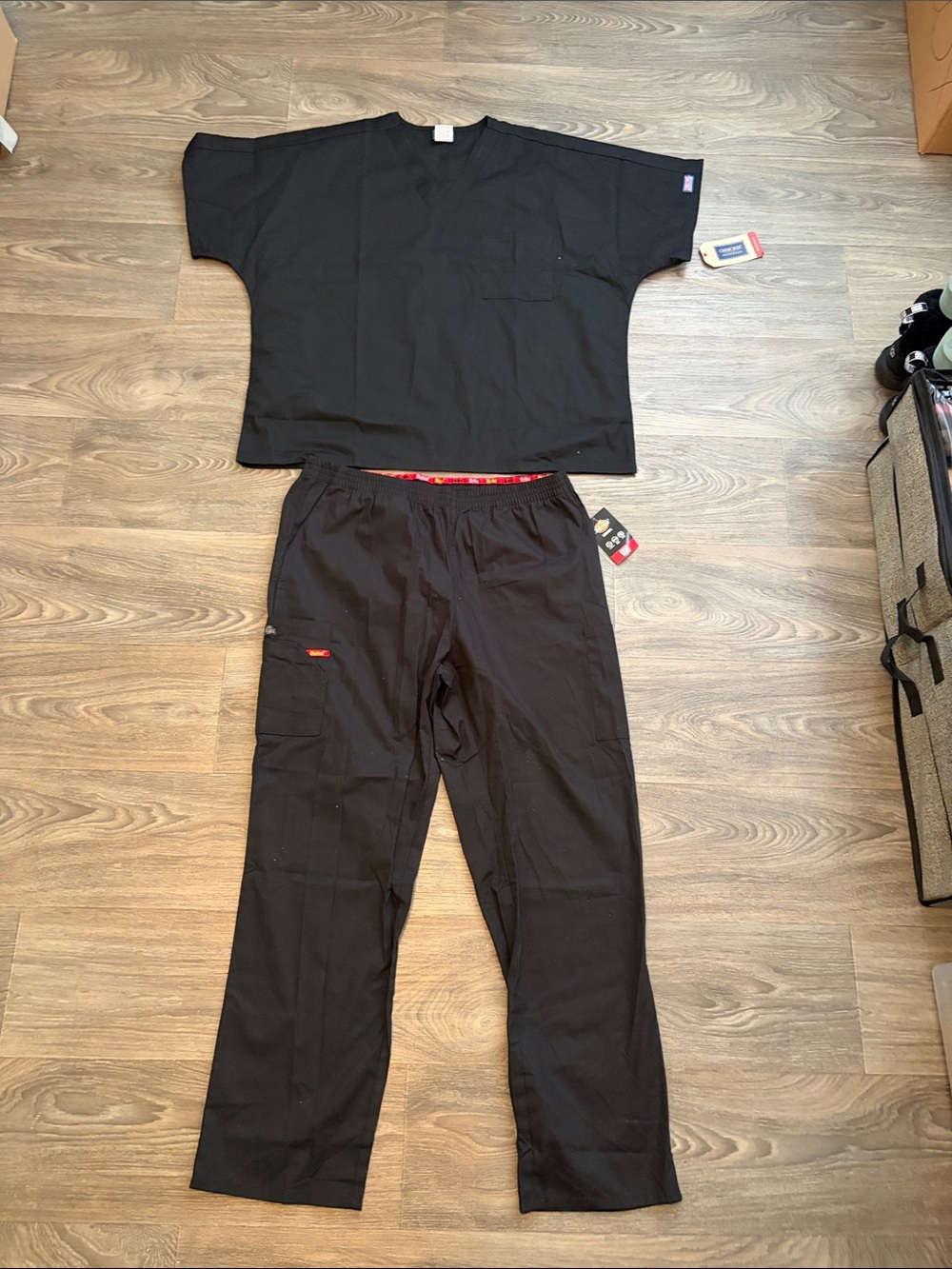 Cherokee Black Medical Scrub Top and Dickies Pants Set